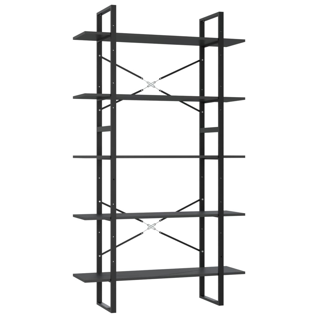 Libreria a 5 Ripiani Grigia 100x30x175 cm in Legno Multistrato | homemem39