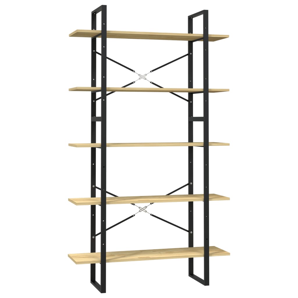 Libreria a 5 Ripiani 100x30x175 cm in Legno Massello di Pino