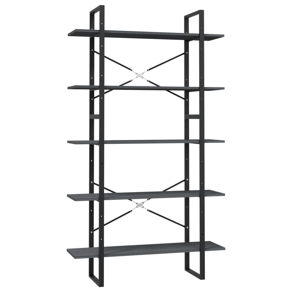 Libreria a 5 Ripiani Grigia 100x30x175 cm in Legno di Pino | homemem39