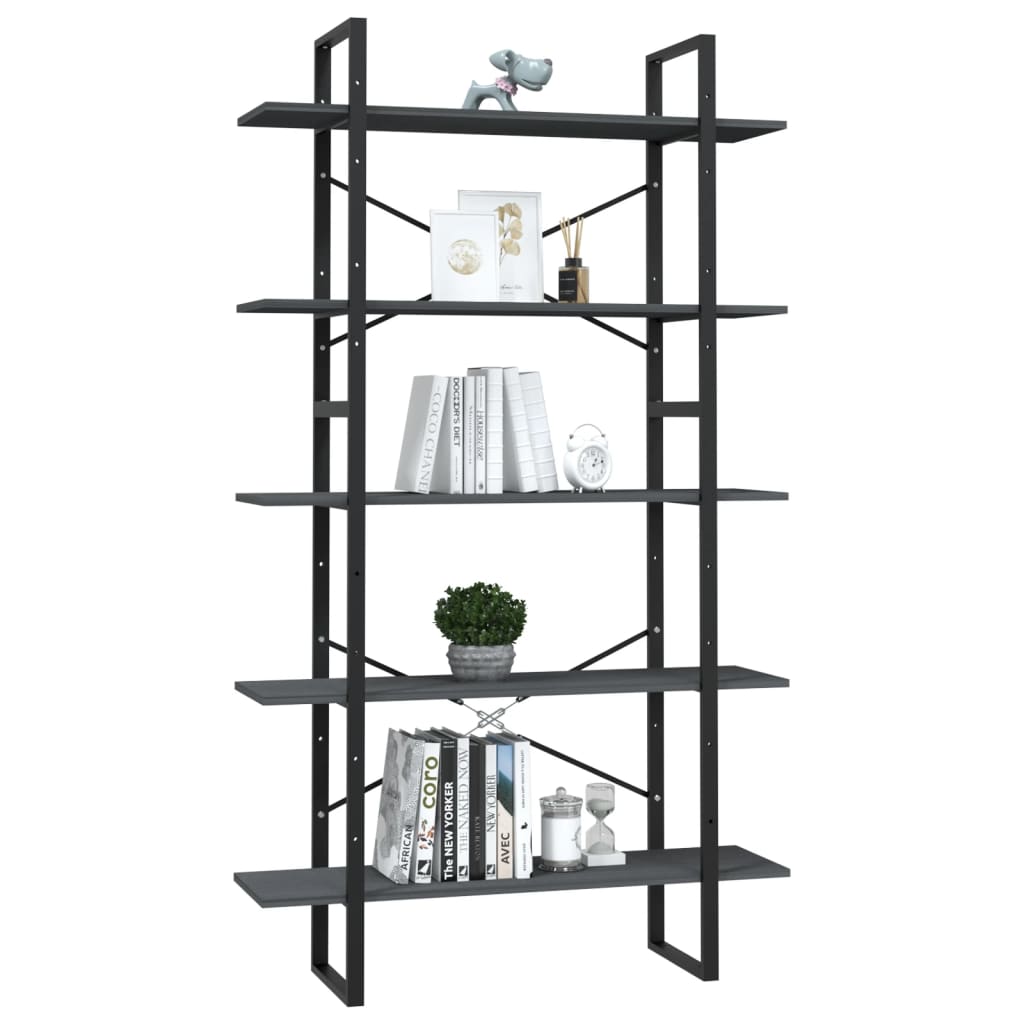Libreria a 5 Ripiani Grigia 100x30x175 cm in Legno di Pino | homemem39