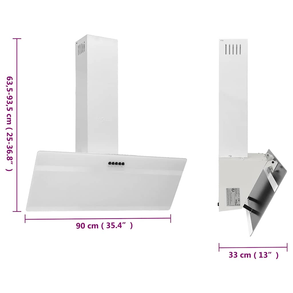 Cappa a Parete 90 cm in Acciaio e Vetro Temperato Bianco