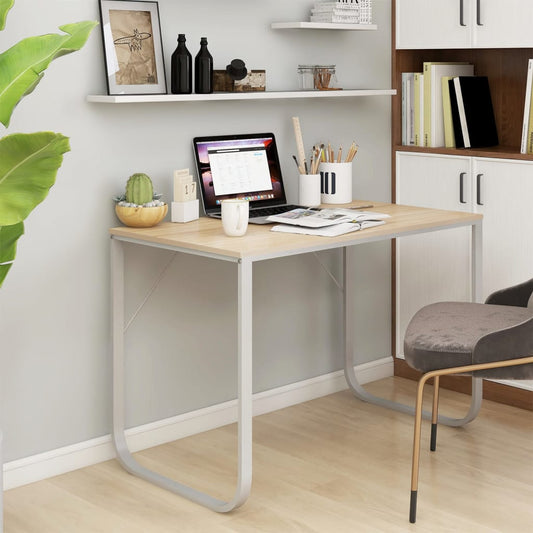 Scrivania Computer Bianca e Rovere 110x60x73 Legno Multistrato - homemem39