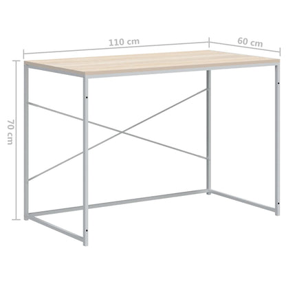Scrivania Computer Bianca e Rovere 110x60x70 Legno Multistrato - homemem39