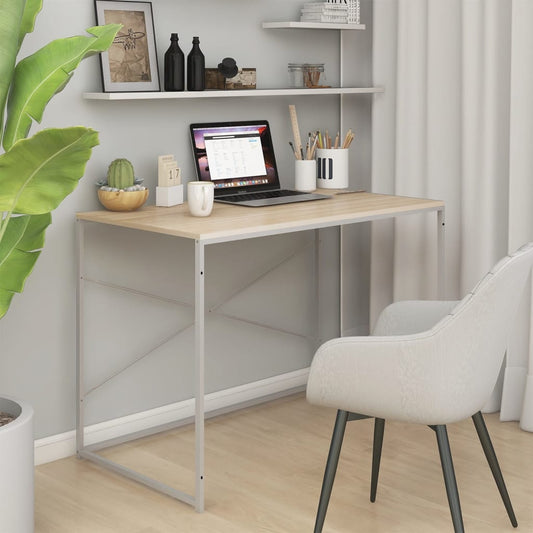 Scrivania Computer Bianca e Rovere 110x60x70 Legno Multistrato - homemem39