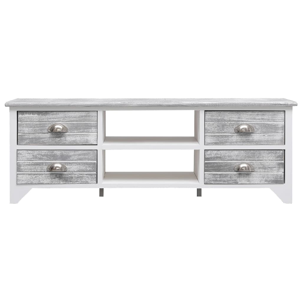 White and Gray TV Cabinet 108x30x40 cm Paulownia Wood