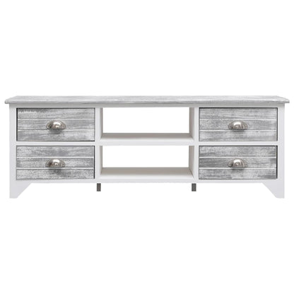 White and Gray TV Cabinet 108x30x40 cm Paulownia Wood