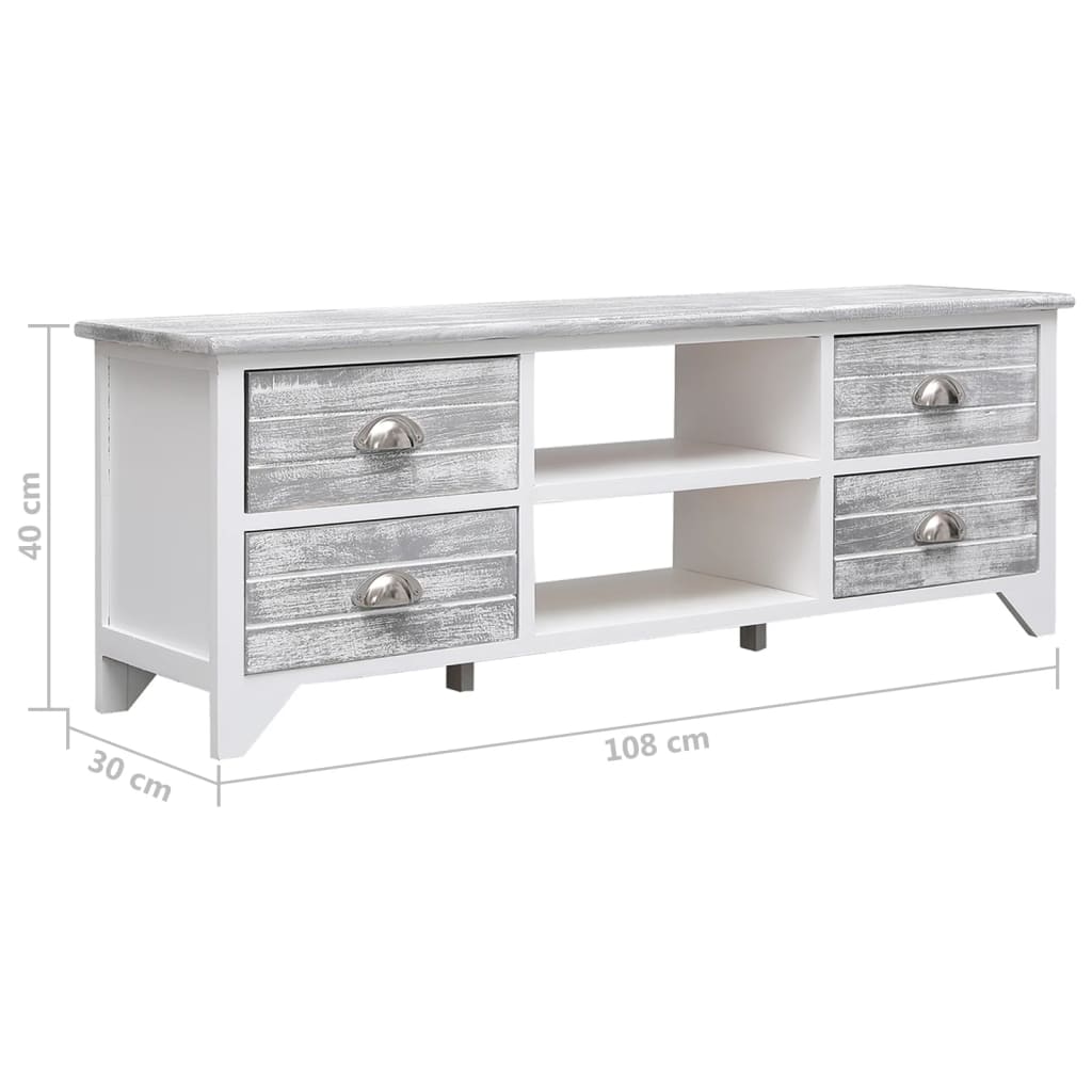 White and Gray TV Cabinet 108x30x40 cm Paulownia Wood