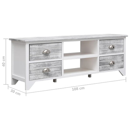 White and Gray TV Cabinet 108x30x40 cm Paulownia Wood