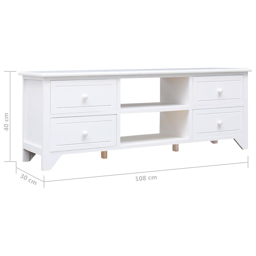 Mobile Porta TV Bianco 108x30x40 cm in Legno di Paulownia - homemem39