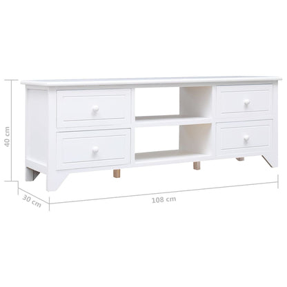 Mobile Porta TV Bianco 108x30x40 cm in Legno di Paulownia - homemem39