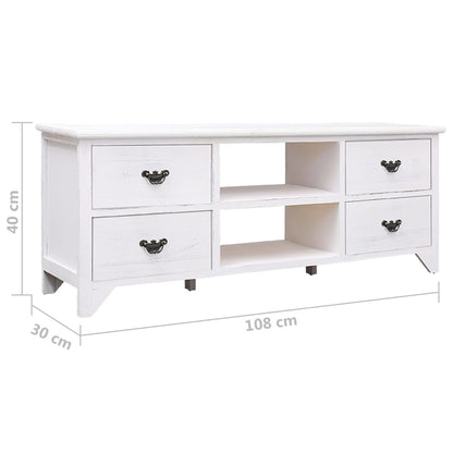 Antique White TV Cabinet 108x30x40 cm Paulownia Wood