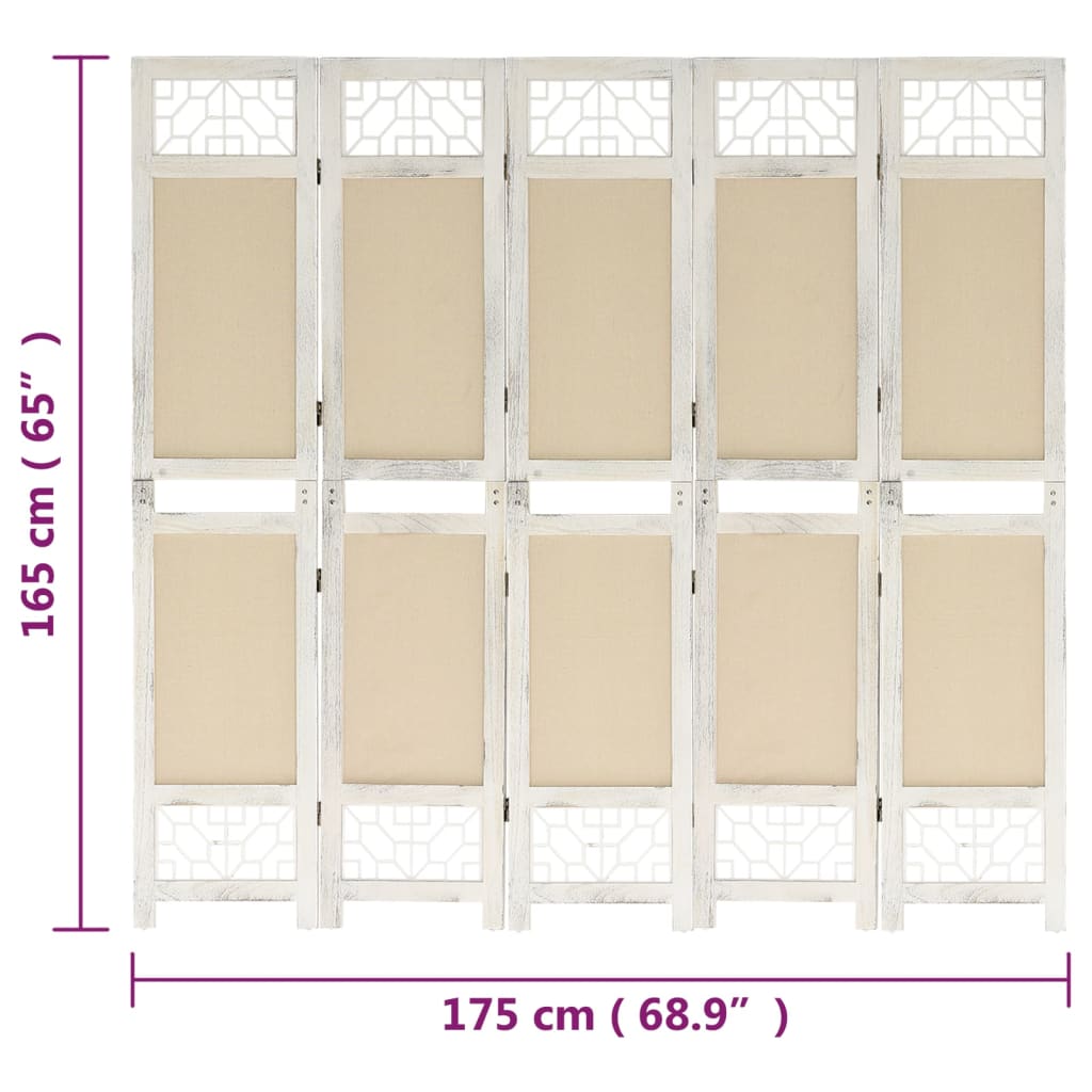 Divisorio a 5 Pannelli Crema 175x165 cm in Tessuto | homemem39