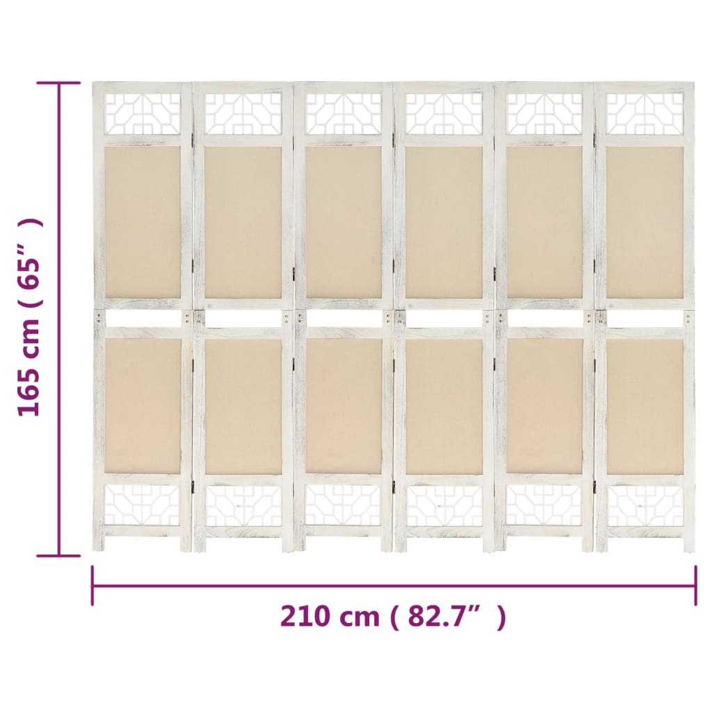 Divisorio a 6 Pannelli Crema 210x165 cm in Tessuto | homemem39