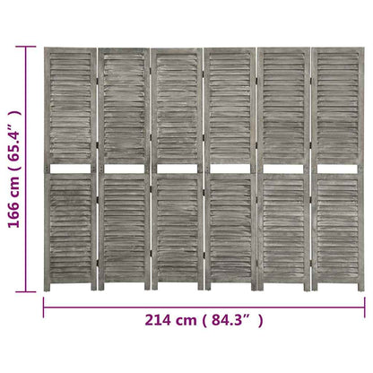 Divisorio a 6 Pannelli Grigio 214x166 cm in Legno Massello