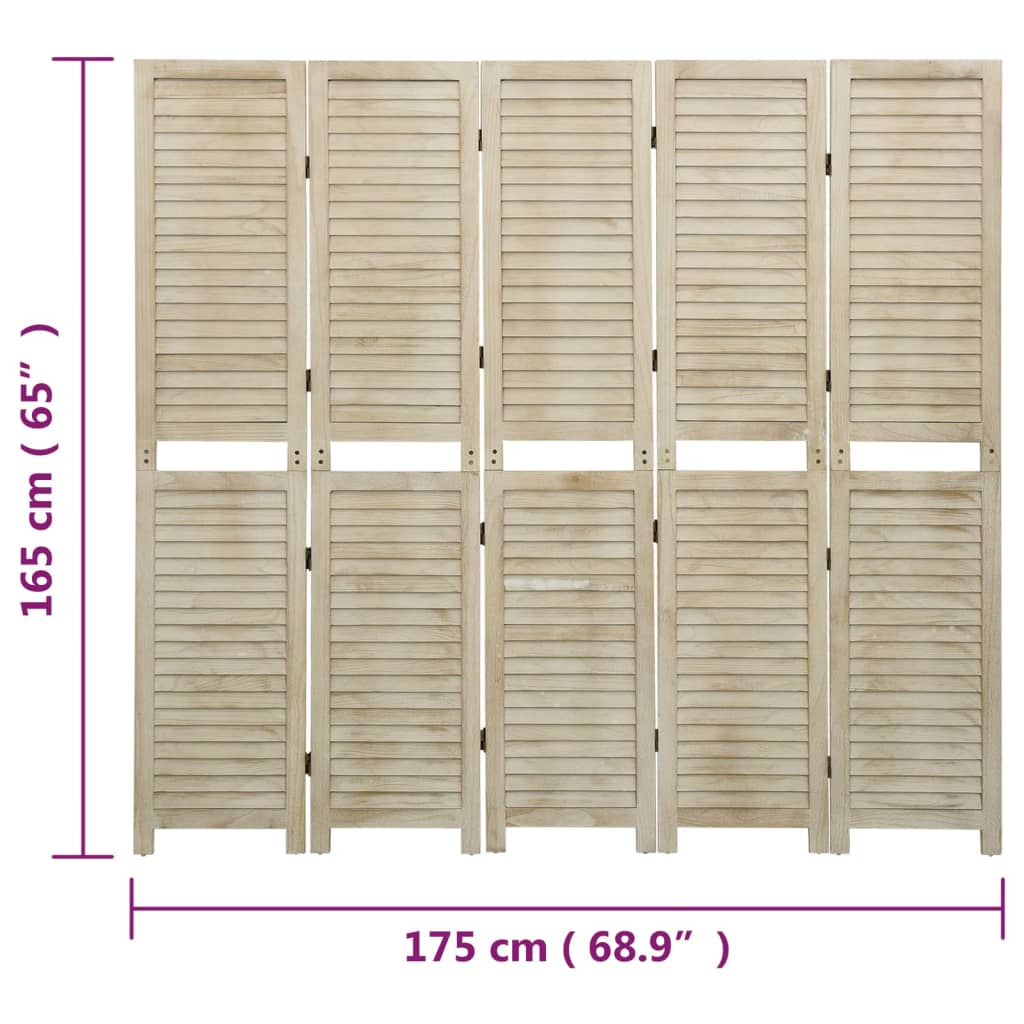 Divisorio a 5 Pannelli 175 x 165 cm Legno Massello di Paulownia - homemem39