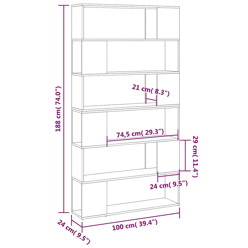 Libreria/Divisorio Stanza Rovere Sonoma 100x24x188 cm | homemem39