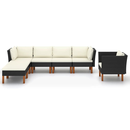 Set Divani da Giardino 7pz Polyrattan Legno di Eucalipto Nero - homemem39