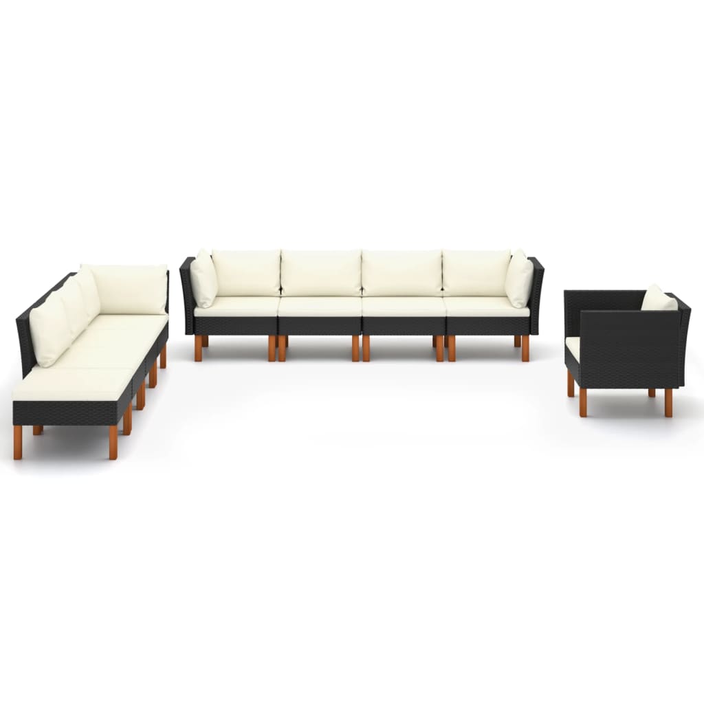 Set Divani da Giardino 9pz Polyrattan Legno di Eucalipto Nero - homemem39