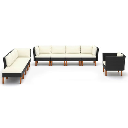Set Divani da Giardino 9pz Polyrattan Legno di Eucalipto Nero - homemem39