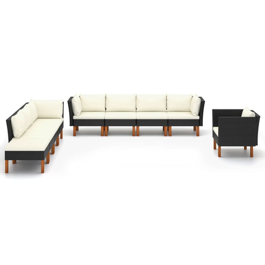Set Divani da Giardino 9pz Polyrattan Legno di Eucalipto Nero - homemem39