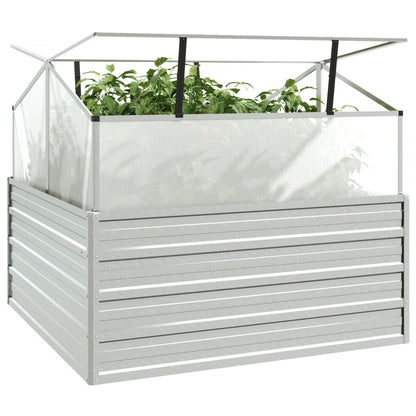 Letto Rialzato da Giardino con Serra 100x100x85 cm Argento - homemem39