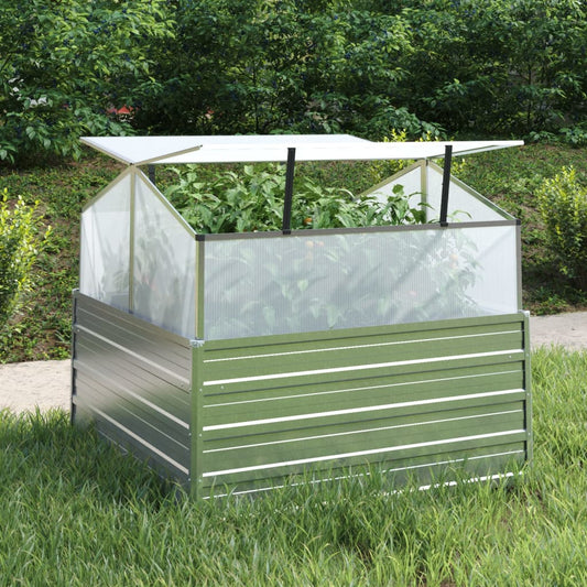 Letto Rialzato da Giardino con Serra 100x100x85 cm Argento - homemem39