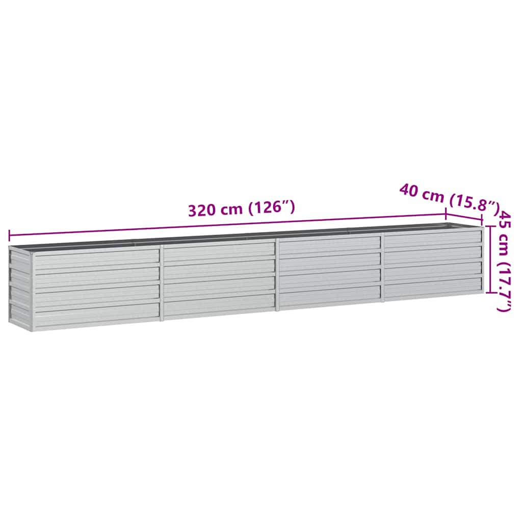 Letto Rialzato Giardino 320x40x45 cm in Acciaio Zincato Argento | homemem39