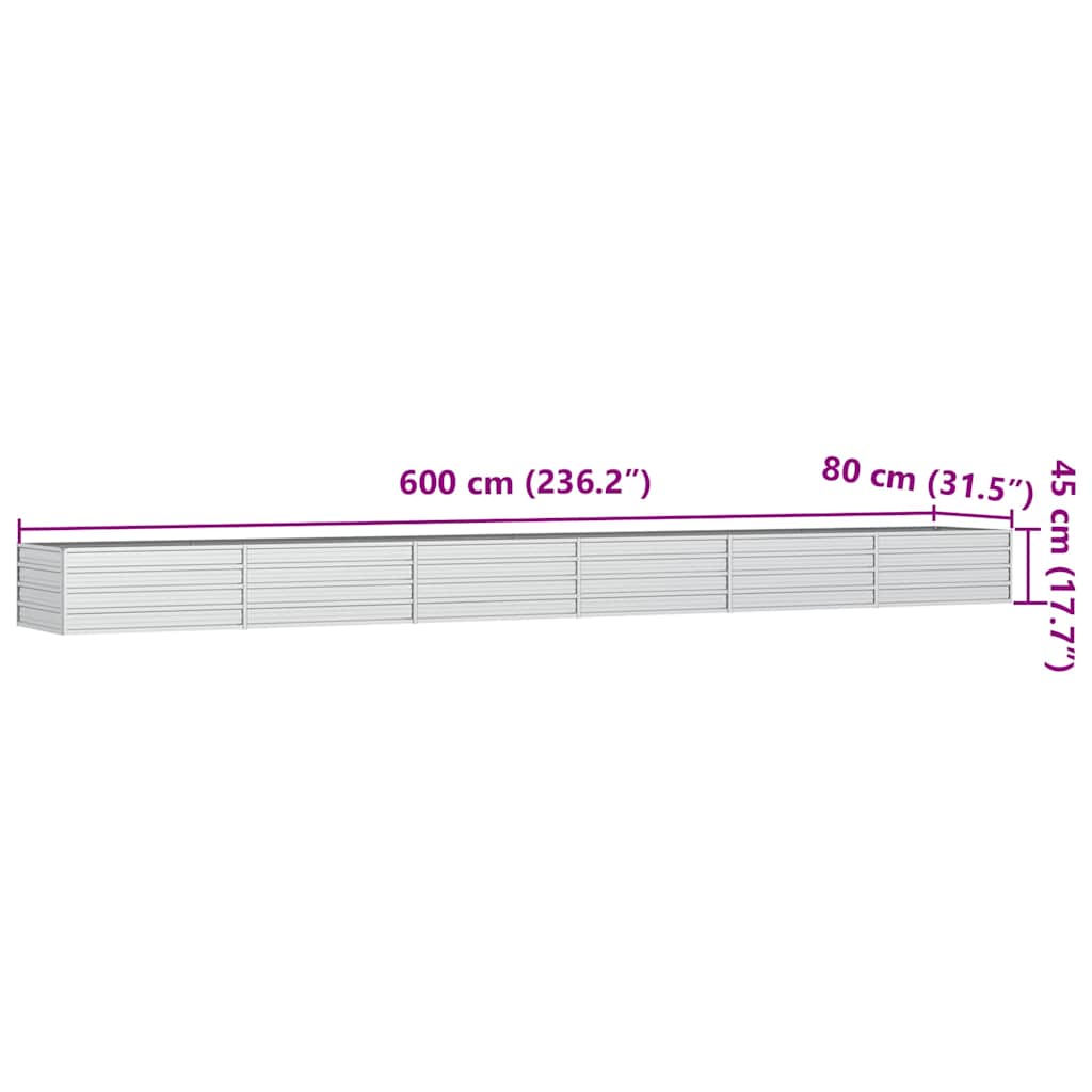 Letto Rialzato Giardino 600x80x45 cm in Acciaio Zincato Argento | homemem39