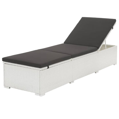 Lettino Prendisole con Cuscino Nero in Polyrattan Bianco - homemem39