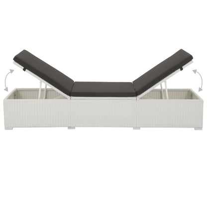 Lettino Prendisole con Cuscino Nero in Polyrattan Bianco - homemem39