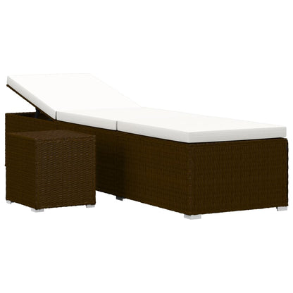 Lettino Prendisole con Cuscino e Tavolino in Polyrattan Marrone - homemem39