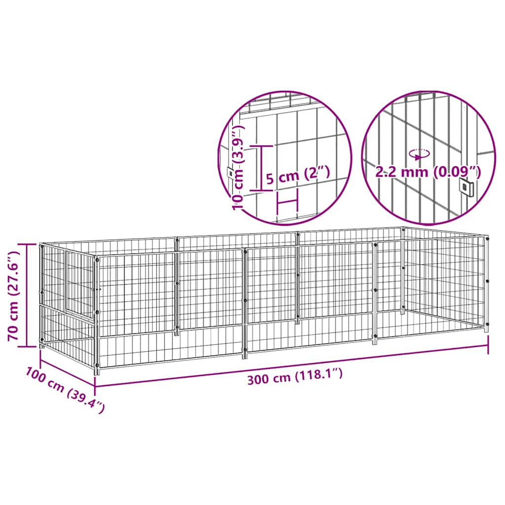 Gabbia per Cani Nera 3 m² in Acciaio | homemem39