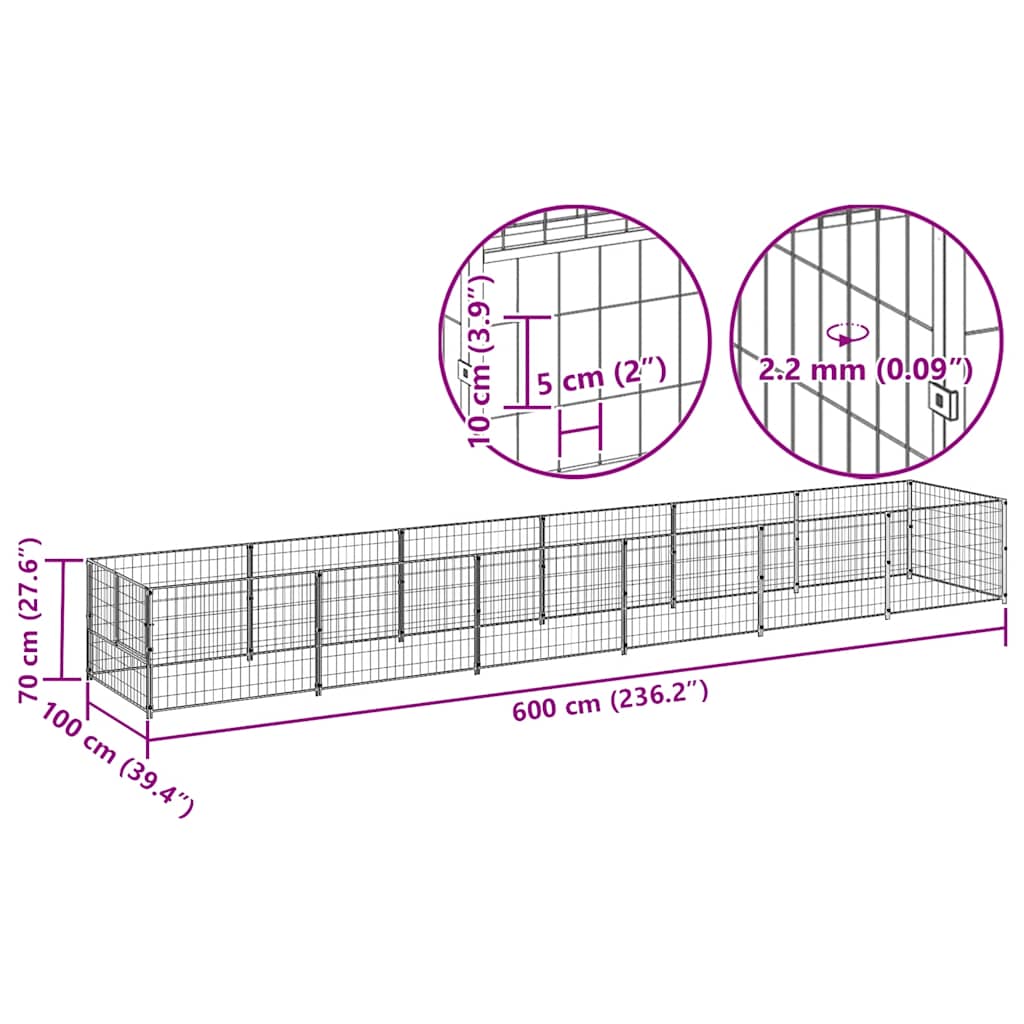 Gabbia per Cani Nera 6 m² in Acciaio | homemem39