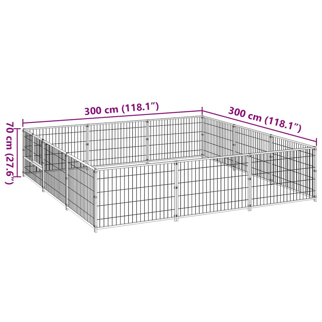 Gabbia per Cani Nera 9 m² in Acciaio | homemem39