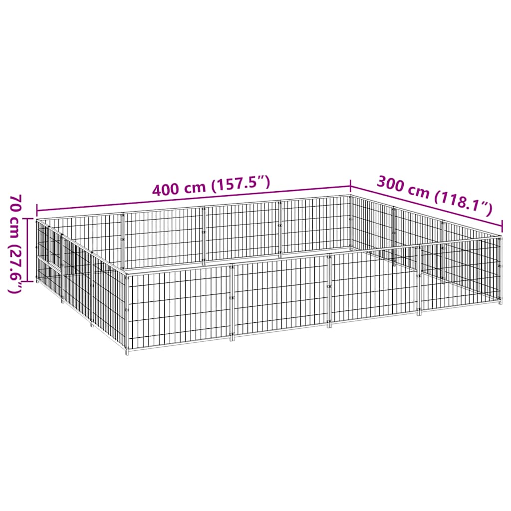 Gabbia per Cani Nera 12 m² in Acciaio | homemem39