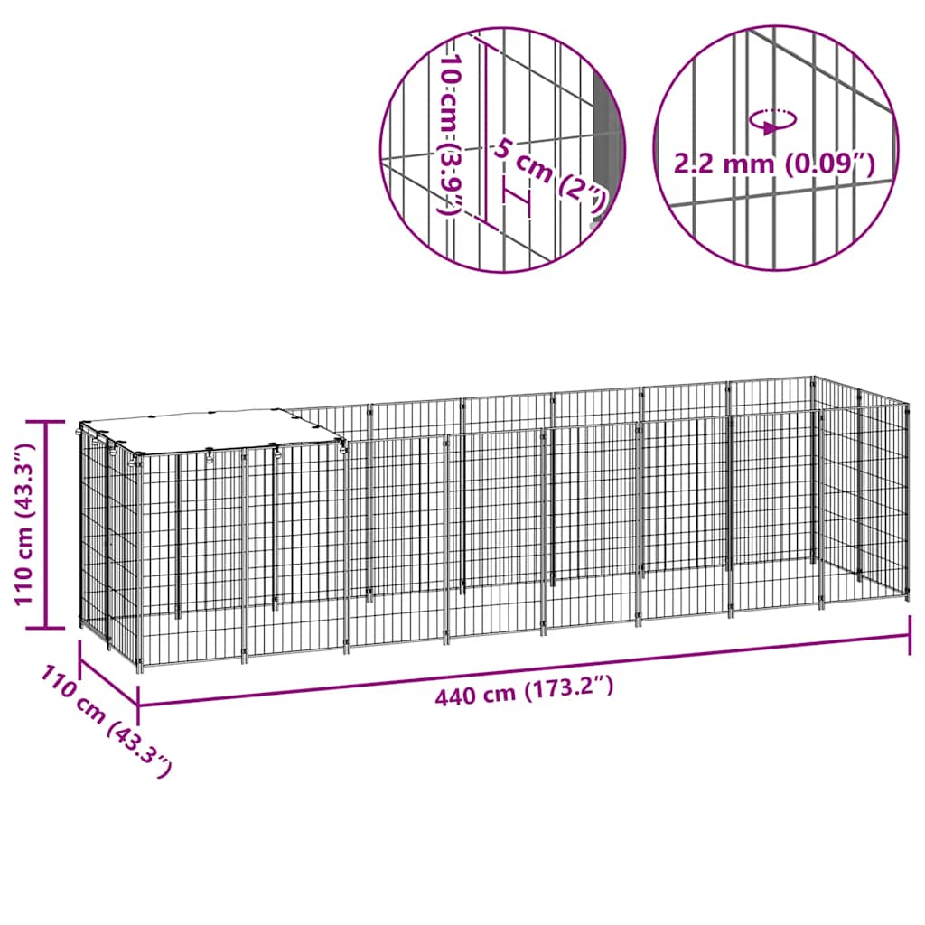 Gabbia per Cani Nera 4,84 m² in Acciaio | homemem39
