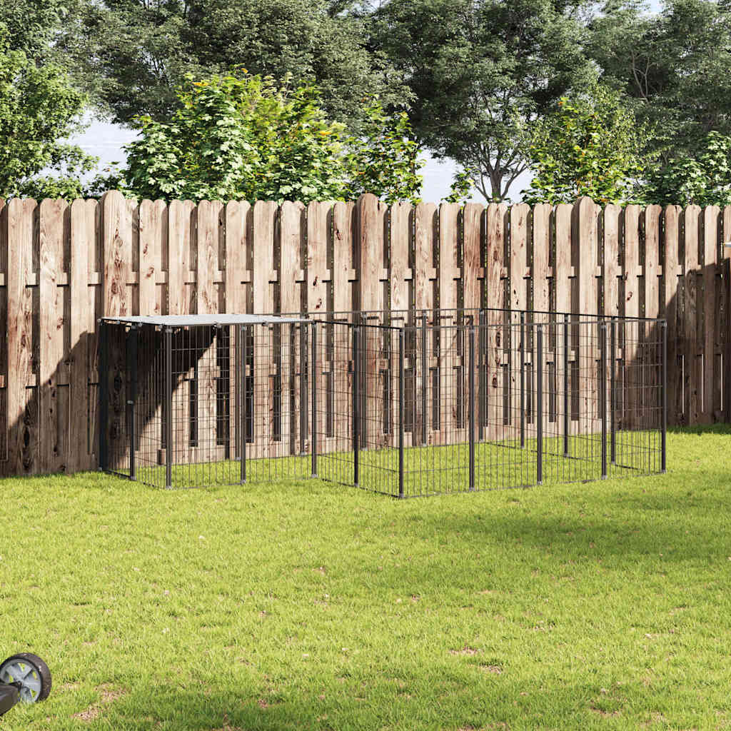 Gabbia per Cani Nera 6,05 m² in Acciaio | homemem39