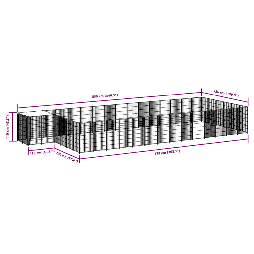 Gabbia per Cani Nera 26,62 m² in Acciaio | homemem39