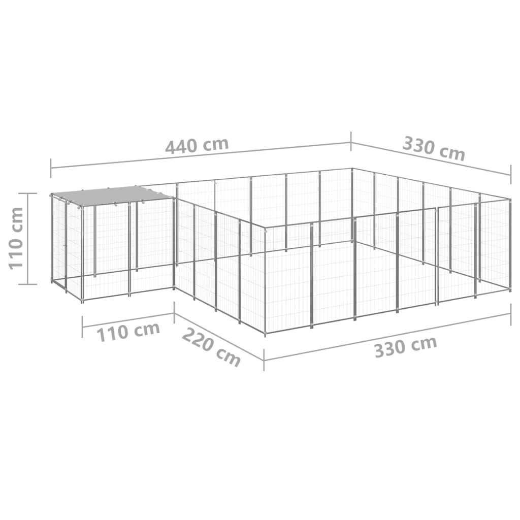 Gabbia per Cani Argento 12,1 m² in Acciaio | homemem39