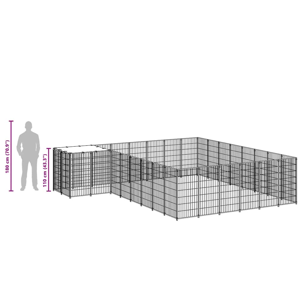 Gabbia per Cani Nera 15,73 m² in Acciaio