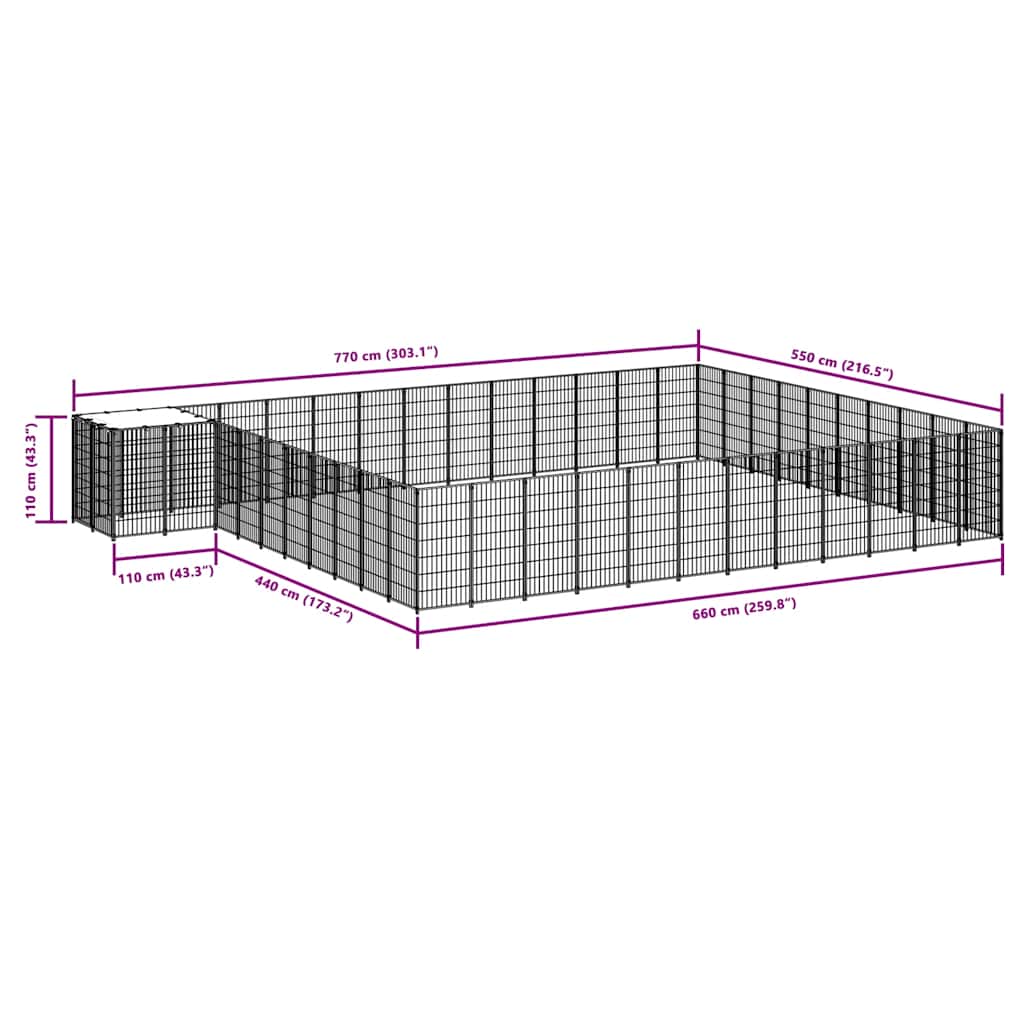 Schwarzer Hundekäfig 37,51 m² aus Stahl