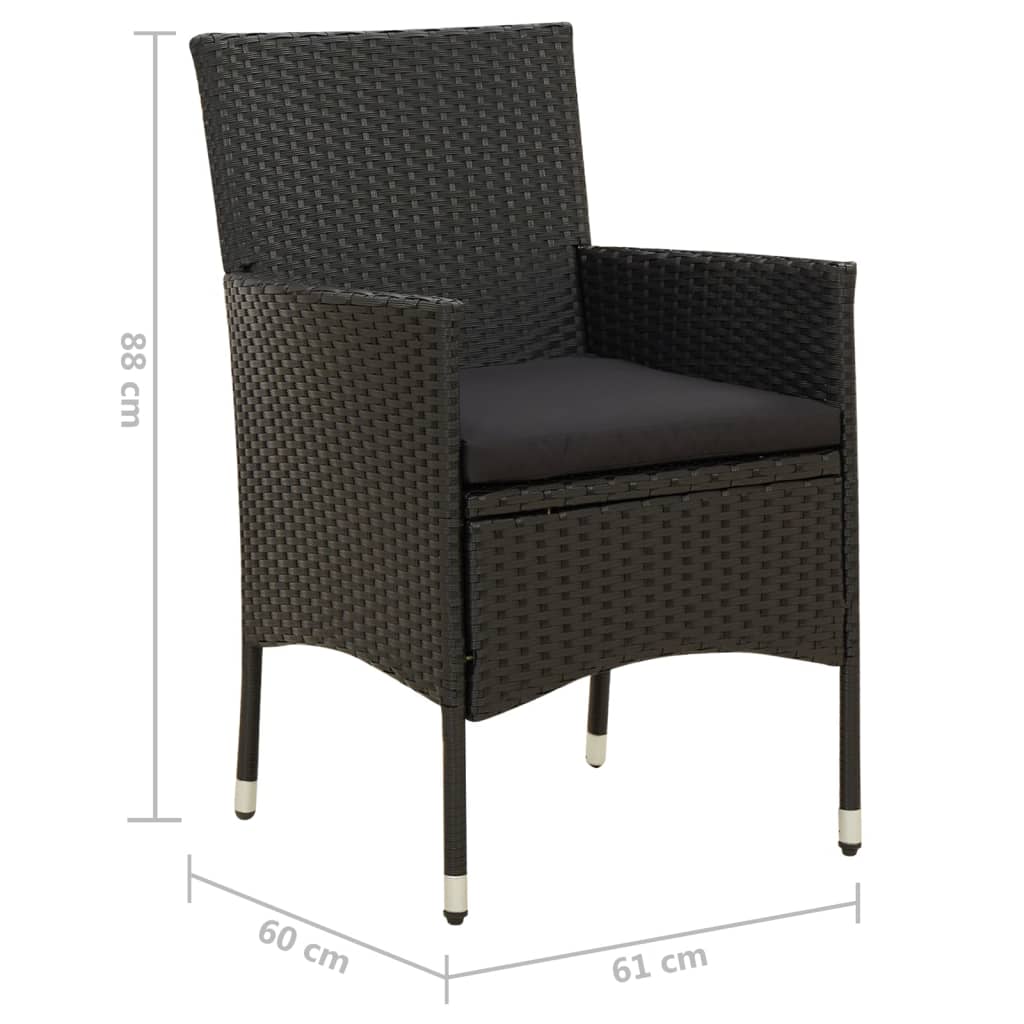 Garden Chairs with Cushions 4 pcs in Black Polyrattan