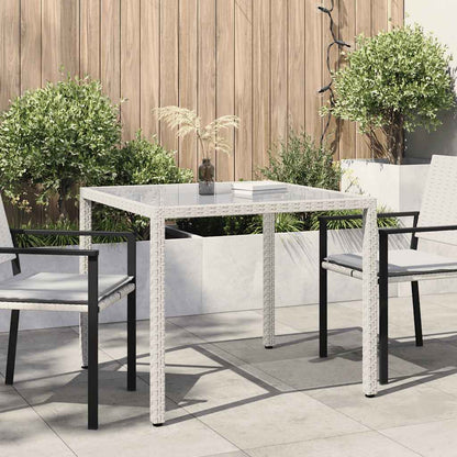 Tavolo Giardino 90x90x75 cm Vetro Temperato e Polyrattan Bianco