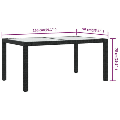 Tavolo Giardino 150x90x75 cm Vetro Temperato e Polyrattan Nero