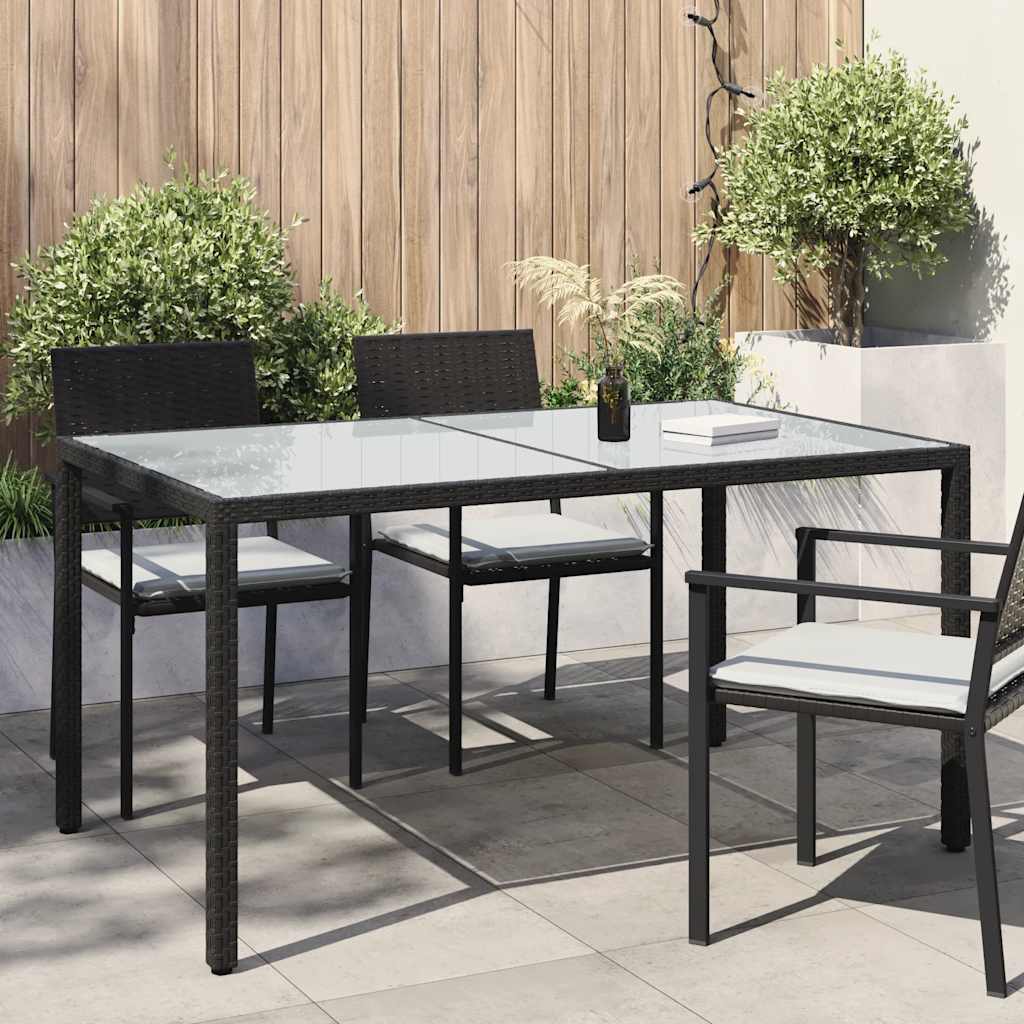 Tavolo Giardino 150x90x75 cm Vetro Temperato e Polyrattan Nero