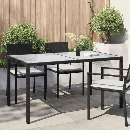 Tavolo Giardino 150x90x75 cm Vetro Temperato e Polyrattan Nero