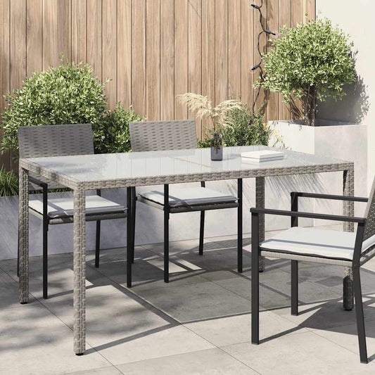 Garden Table 150x90x75cm Tempered Glass and Gray Polyrattan