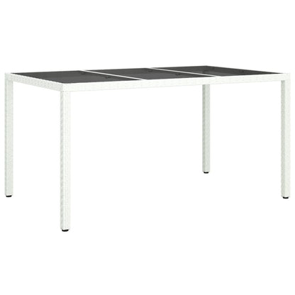 Garden Table 150x90x75cm White Polyrattan Tempered Glass