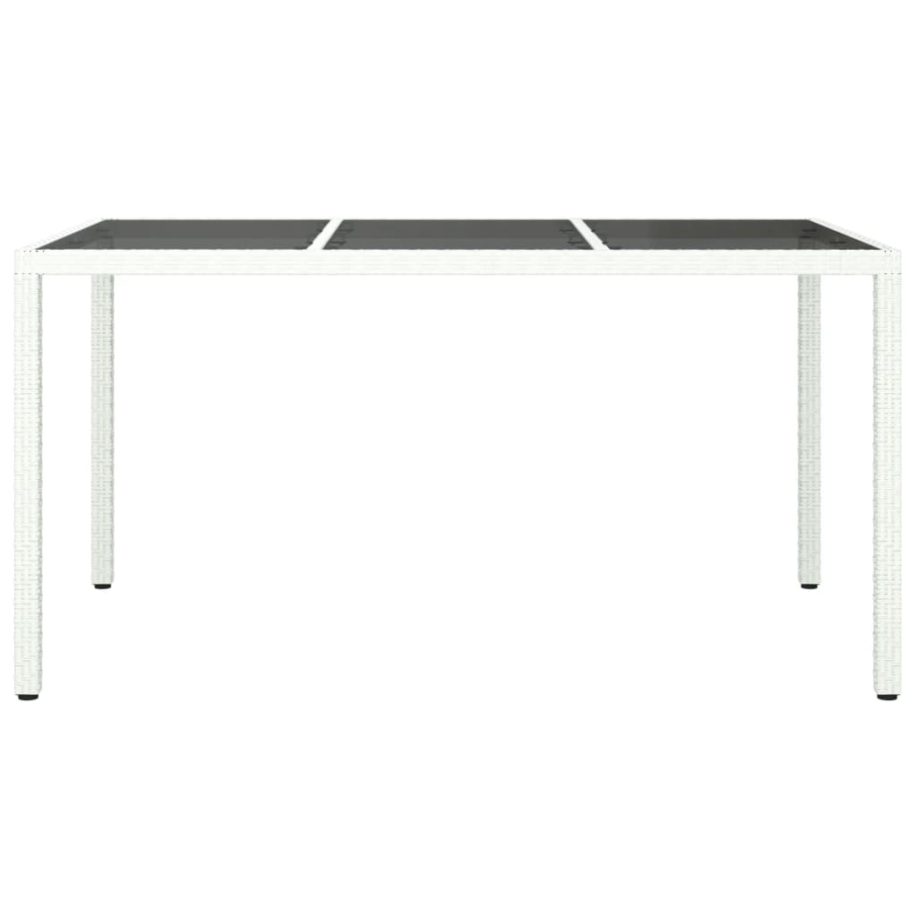 Garden Table 150x90x75cm White Polyrattan Tempered Glass