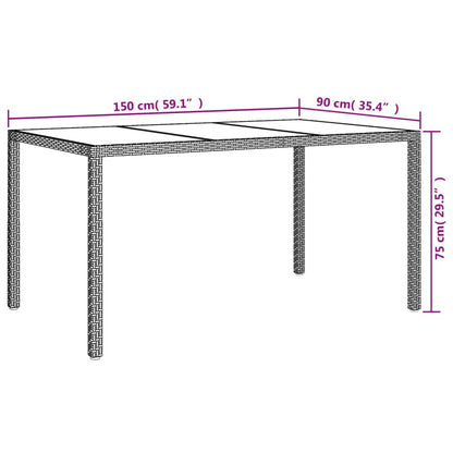Garden Table 150x90x75cm White Polyrattan Tempered Glass